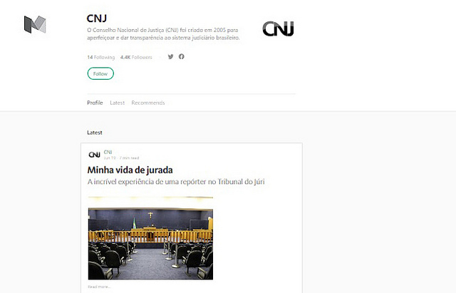 Pagina principal da Plataforma do Medium CNJ
